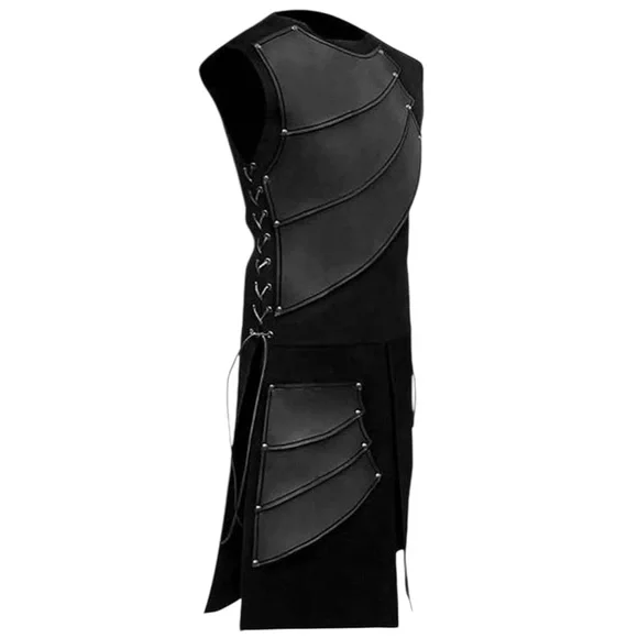 Goth tunic dress  long black corset sides size 3L pop over studded warrior - Picture 3 of 14